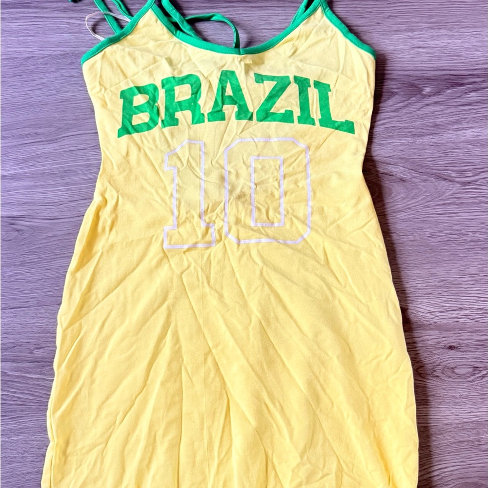 Yellow Brazil Dress with Green Trim